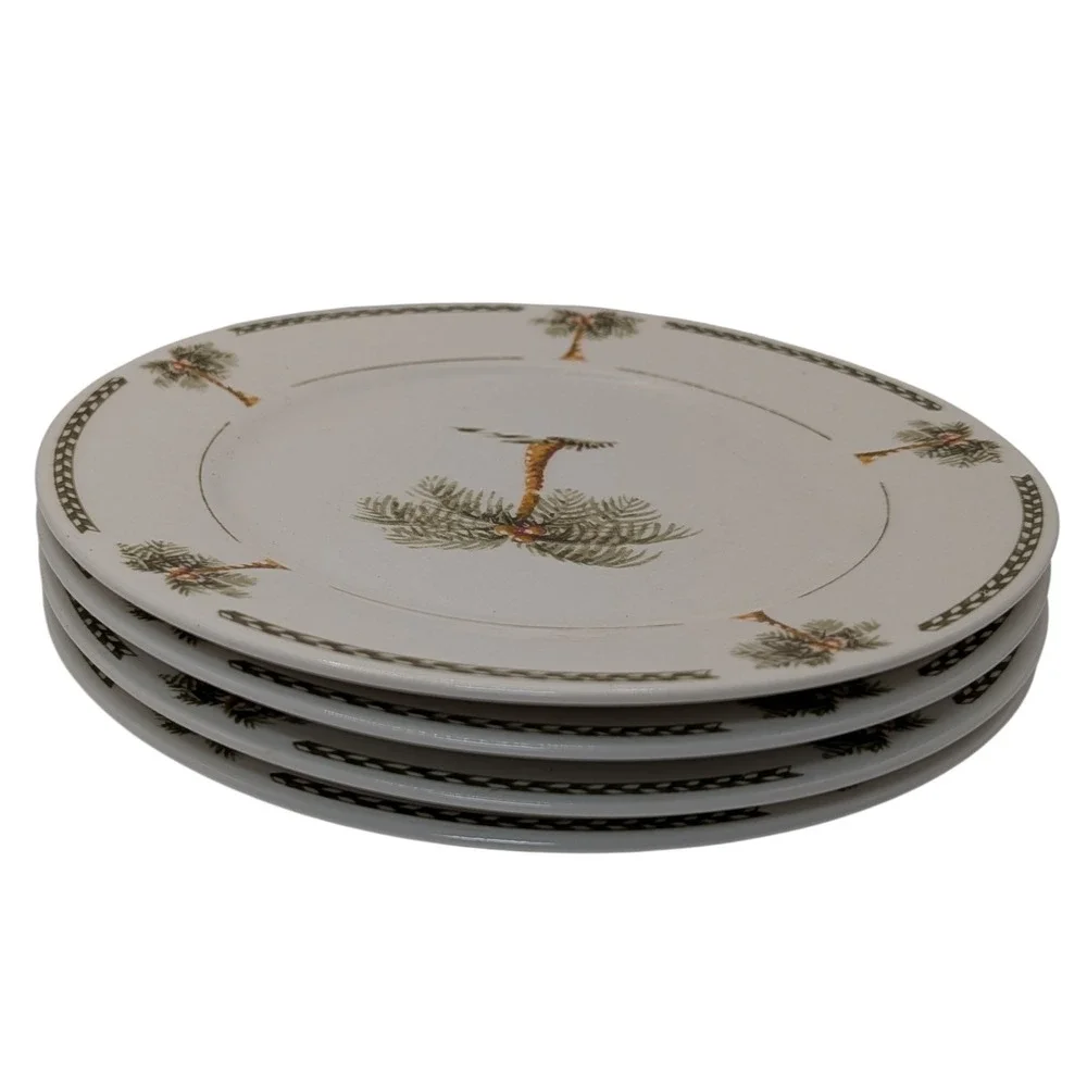 Gibson Dessert Salad Plate‎ Palm Tree Bahama Bay Tropical Vintage Set of Four